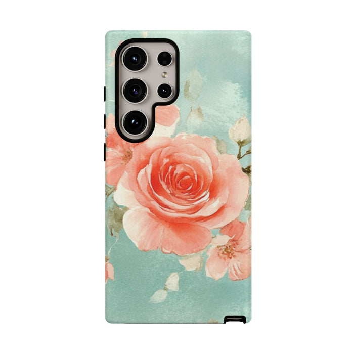 Aquarel Roze Rozen op Turquoise Achtergrond
