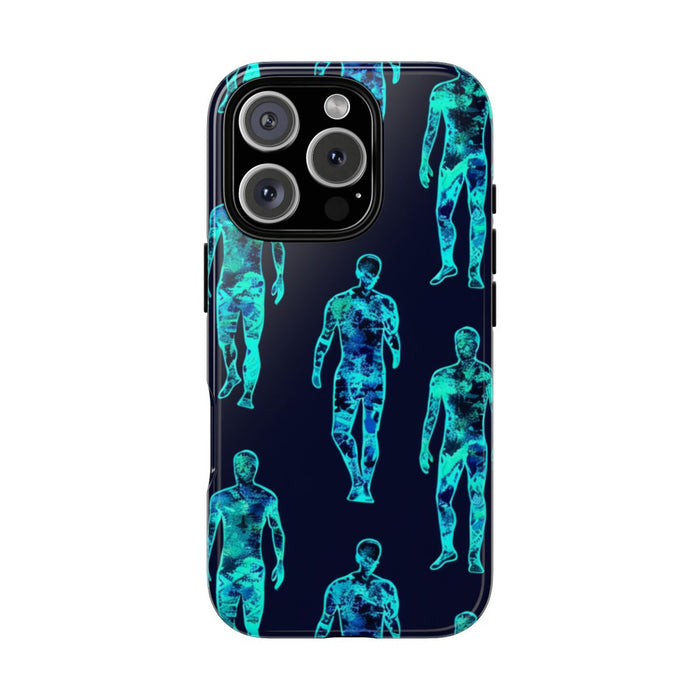 Blauw-Groene Neon Mensfiguren Patroon