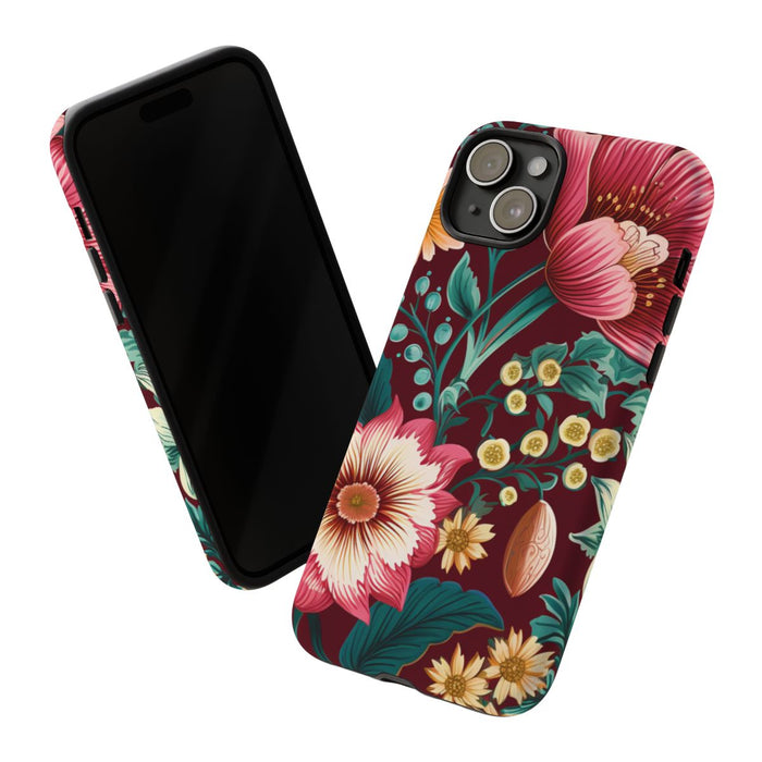 Botanisch Bloemenpatroon in Amber en Teal