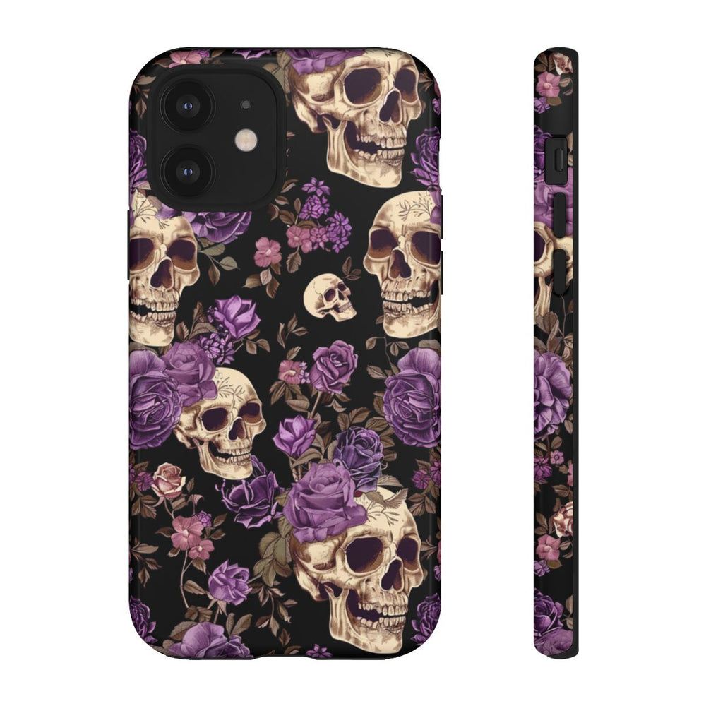 Paarse Rozen en Schedels Patroon
