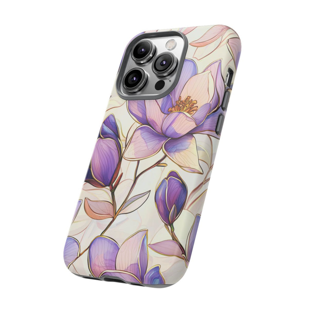 Paarse Magnolia’s in Glas-in-loodpatroon