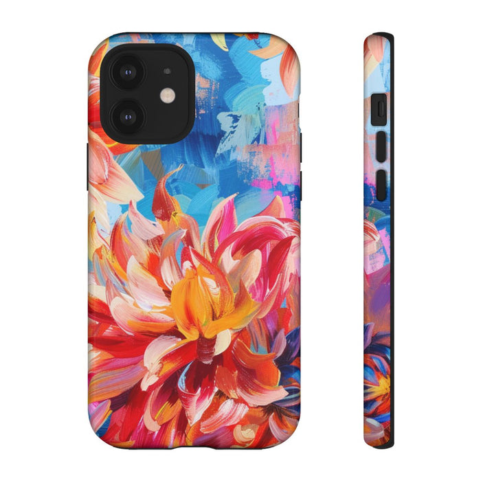 Levendige Dahlia Bloemen op Blauwe Abstracte Achtergrond