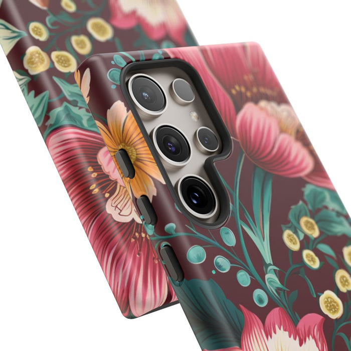 Botanisch Bloemenpatroon in Amber en Teal