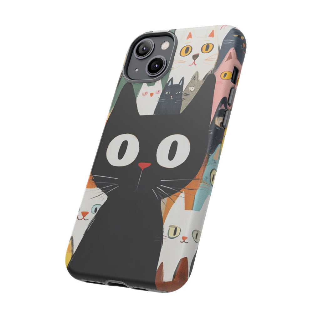 Grote Zwarte Kat met Kleurrijke Cartoonkatten