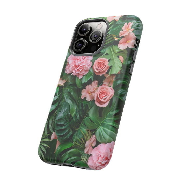 Roze Rozen en Tropische Bladeren Patroon