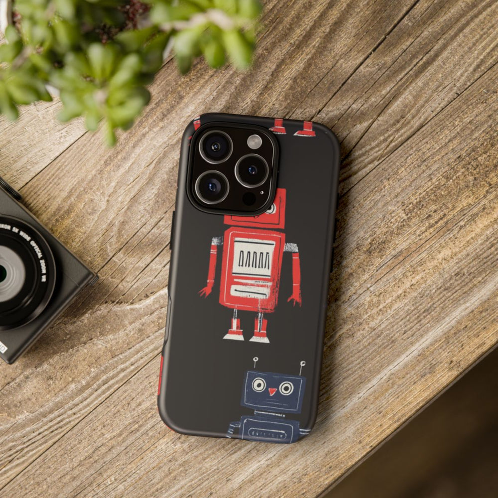 Retro Robotpatroon in Rood en Blauw