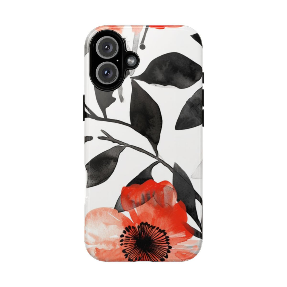 Rood-Zwart Waterverf Bloemenpatroon