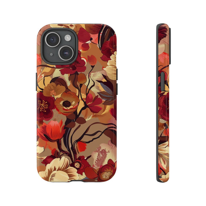 Warm Bloemenpatroon met Bourgondische en Oranje Kleuren