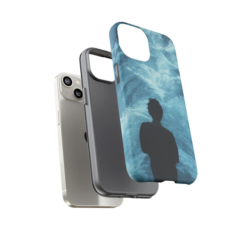 Persoon Staand Tussen Blauwe Watergolven