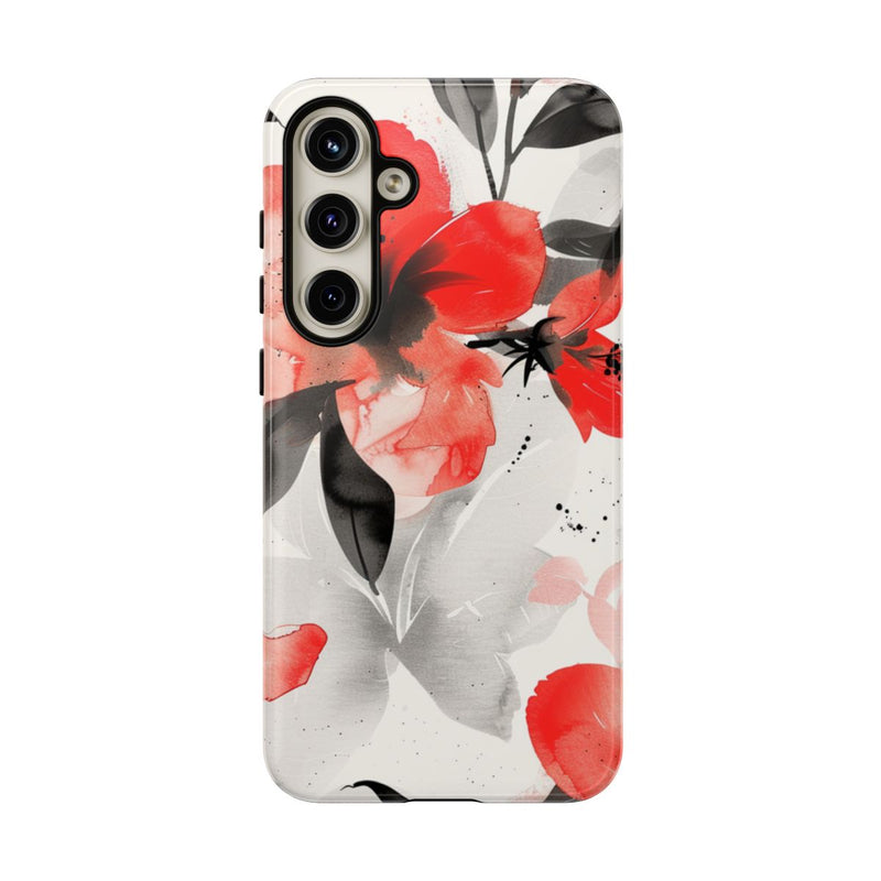 Rood-Zwart Waterverf Bloemenpatroon