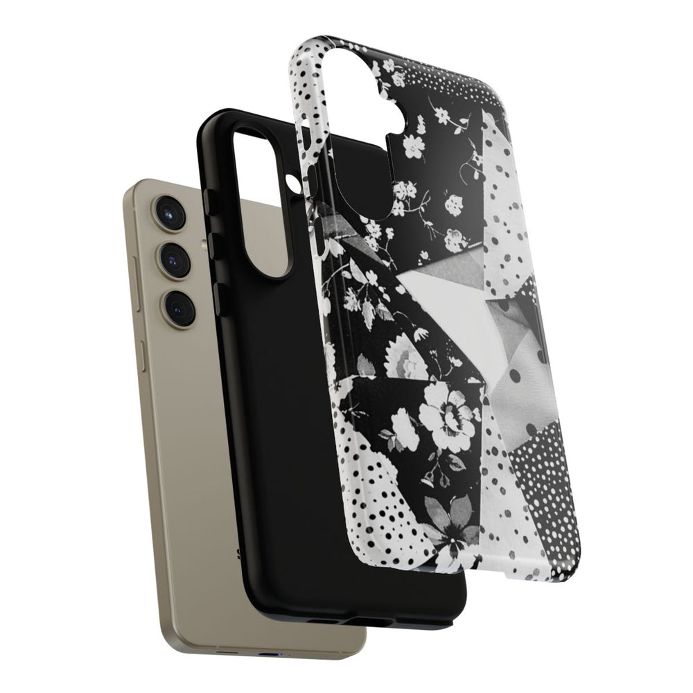Monochrome Bloemen- en Polkadot Patchwork