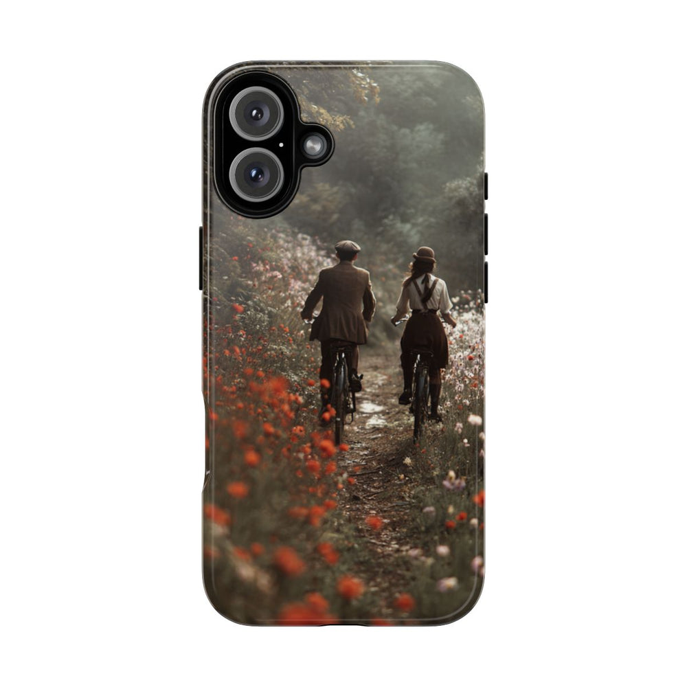 Fietsend Stelletje op Bloemenpad