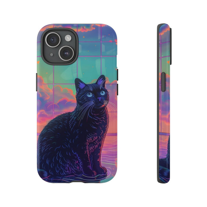 Zwarte Kat met Neonlucht Reflectie