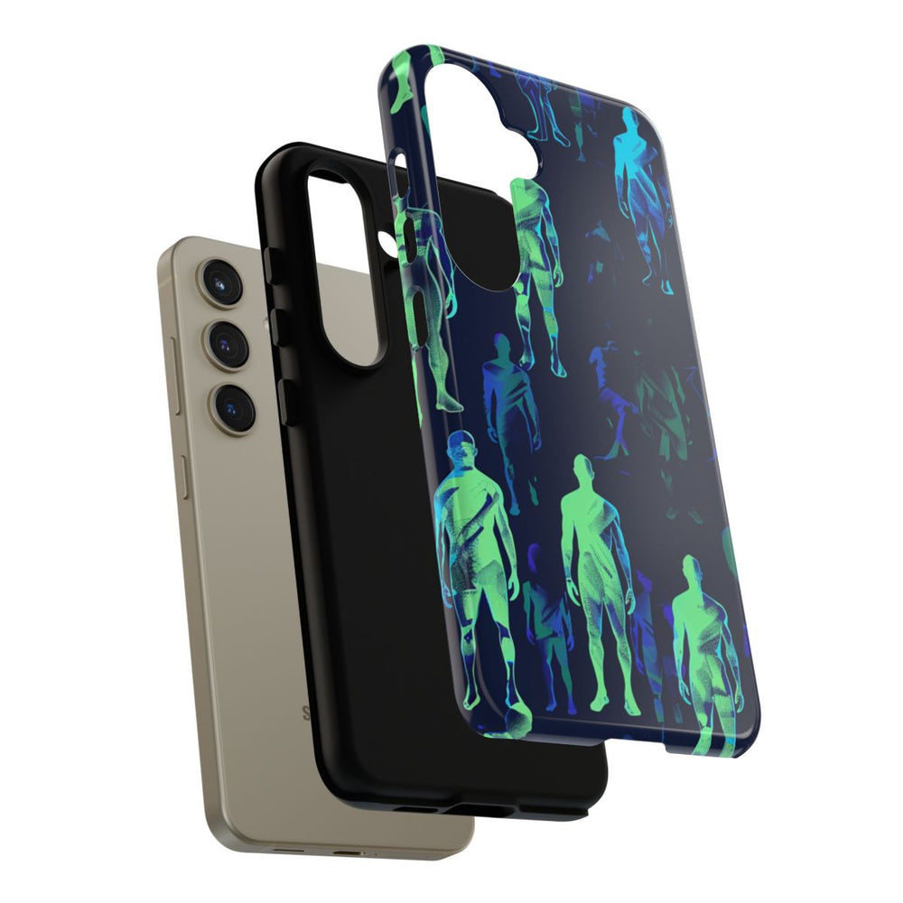 Blauw-Groene Neon Figurenpatroon