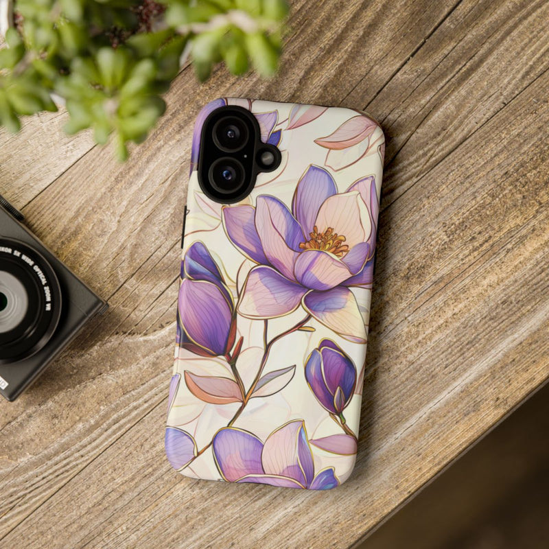 Paarse Magnolia’s in Glas-in-loodpatroon