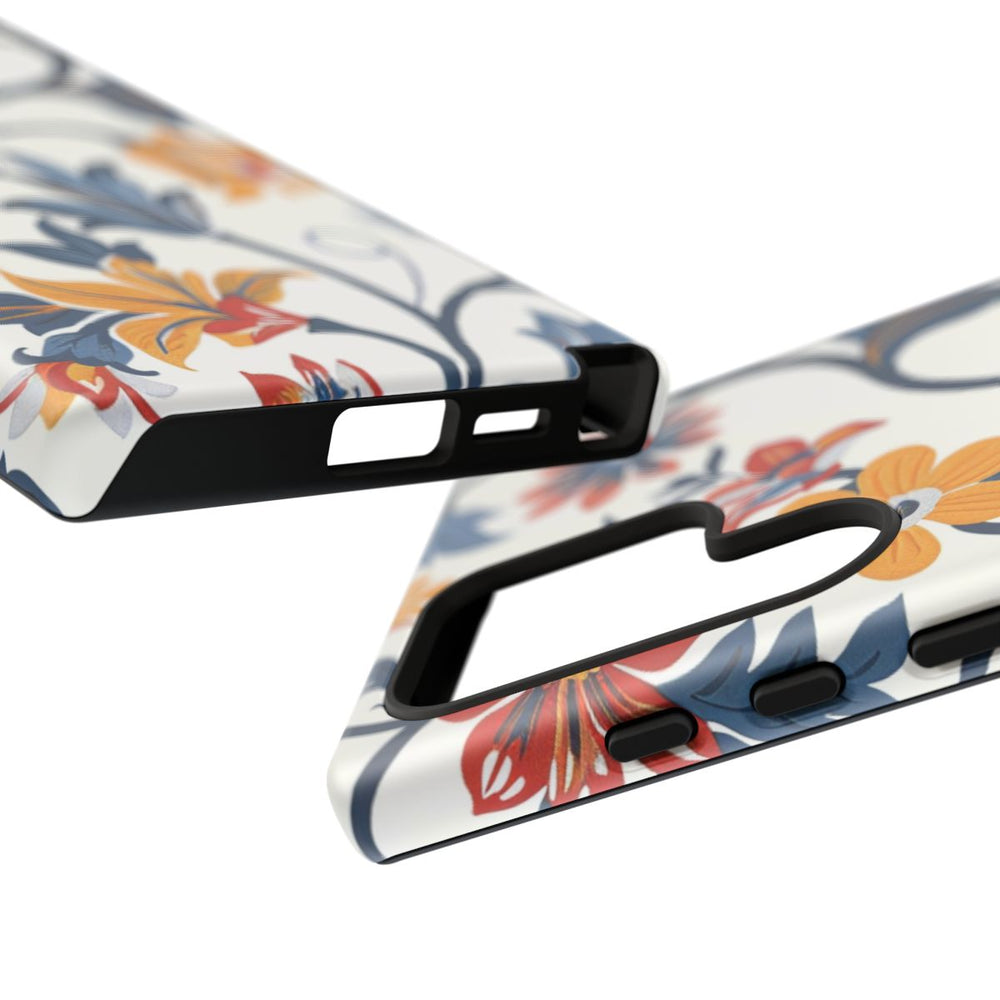 Retro Bloemenpatroon in Blauw, Rood en Geel