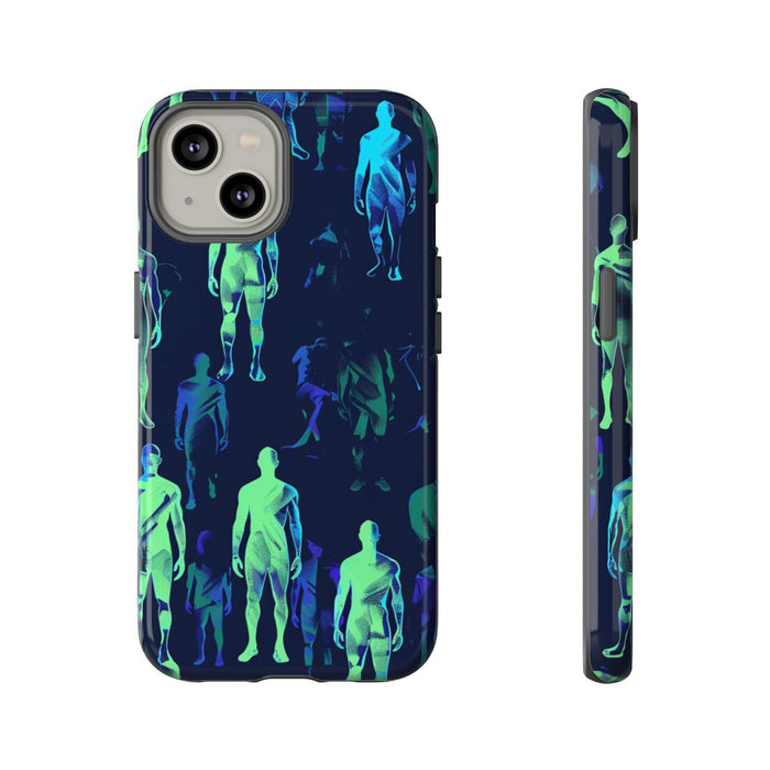 Blauw-Groene Neon Figurenpatroon