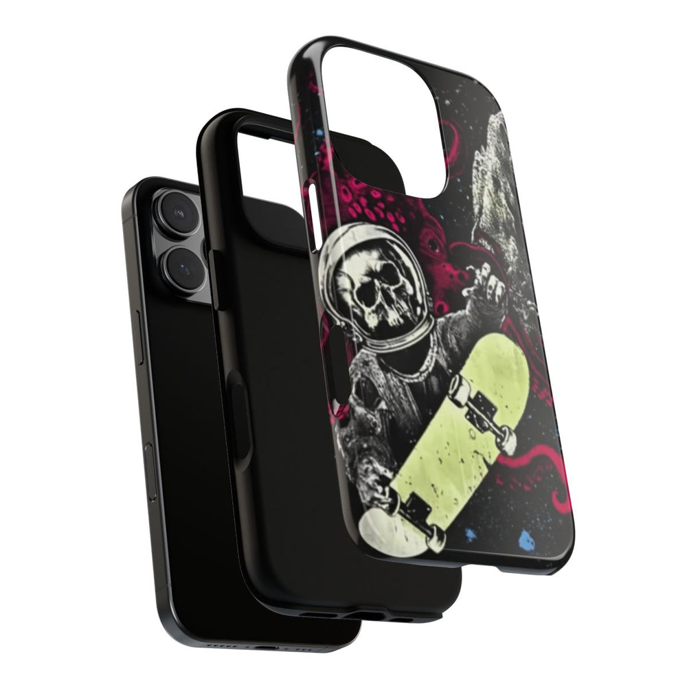 Schedel-Astronaut met Skateboard en Octopus