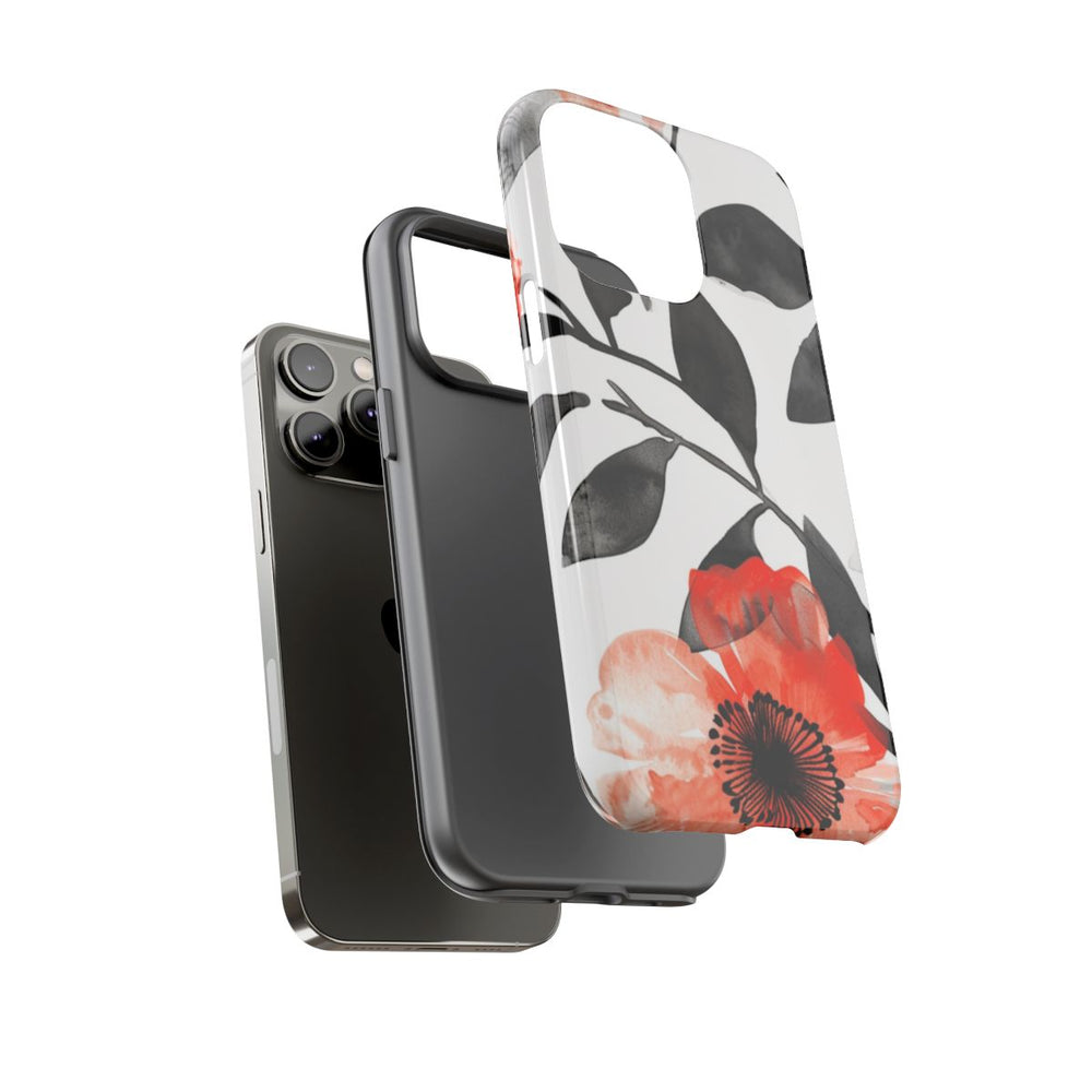 Rood-Zwart Waterverf Bloemenpatroon