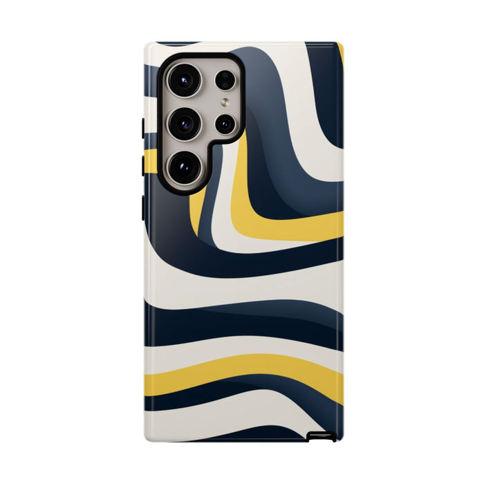 Abstracte Golvende Lijnen in Donkerblauw en Geel