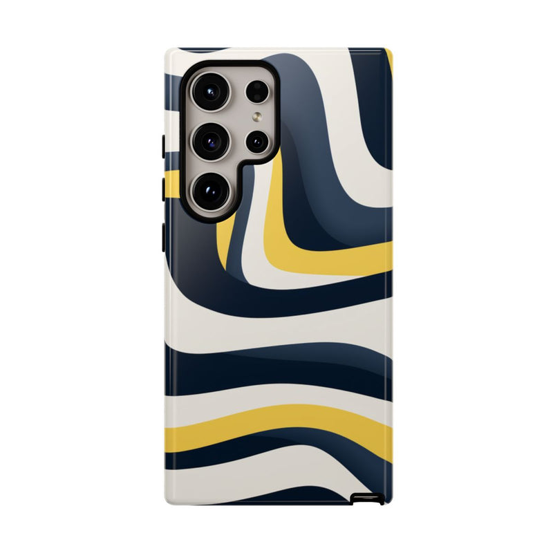 Abstracte Golvende Lijnen in Donkerblauw en Geel