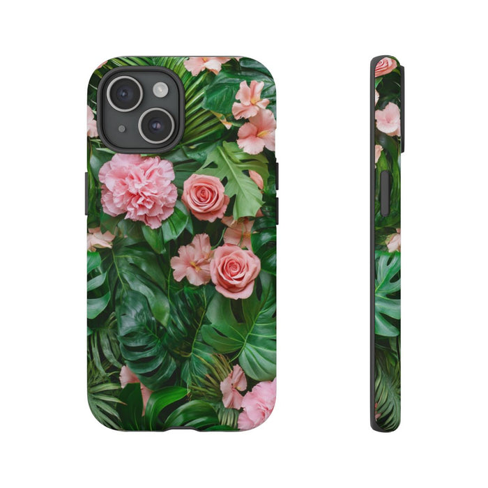 Roze Rozen en Tropische Bladeren Patroon
