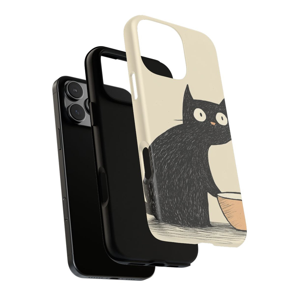 Zwarte Kat met Kom Illustratie