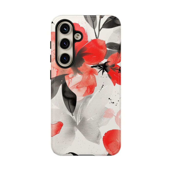 Rood-Zwart Waterverf Bloemenpatroon