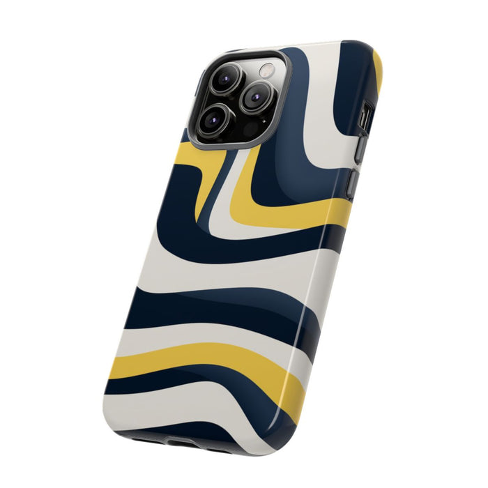 Abstracte Golvende Lijnen in Donkerblauw en Geel