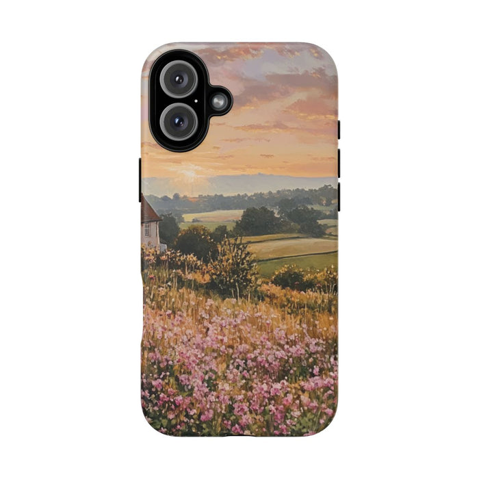Landelijk Ochtendlandschap met Huisje en Bloemen