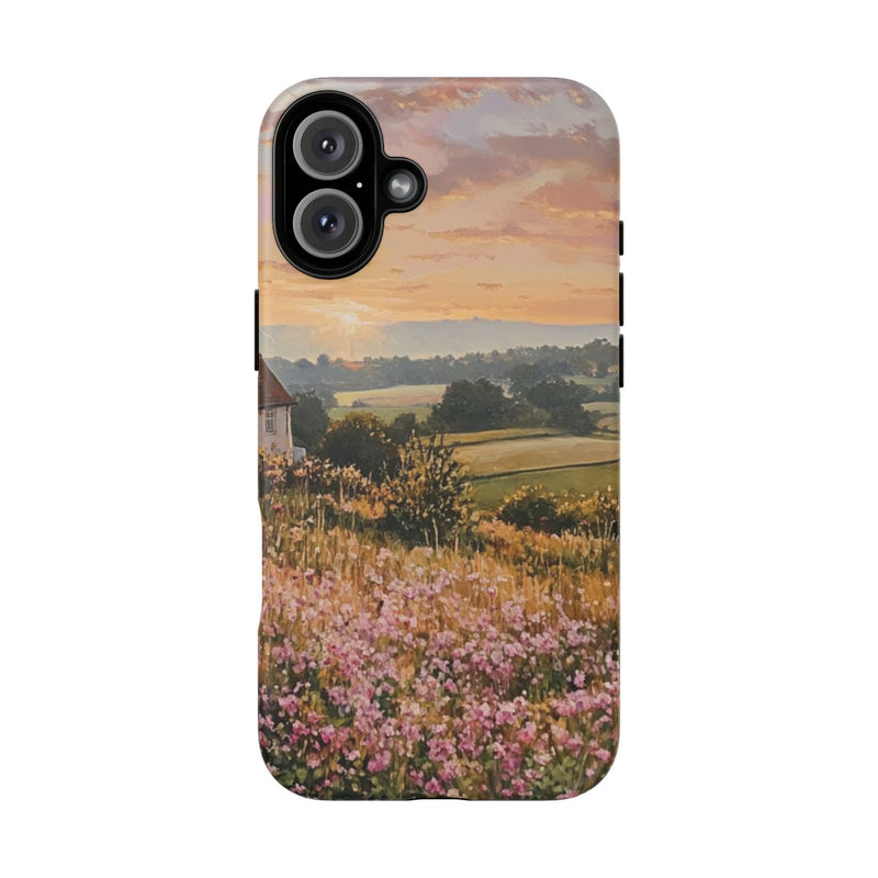Landelijk Ochtendlandschap met Huisje en Bloemen