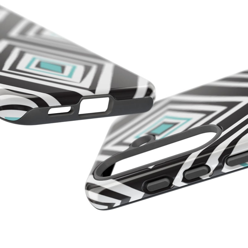 Geometrisch Zwart-Turquoise Diamantpatroon