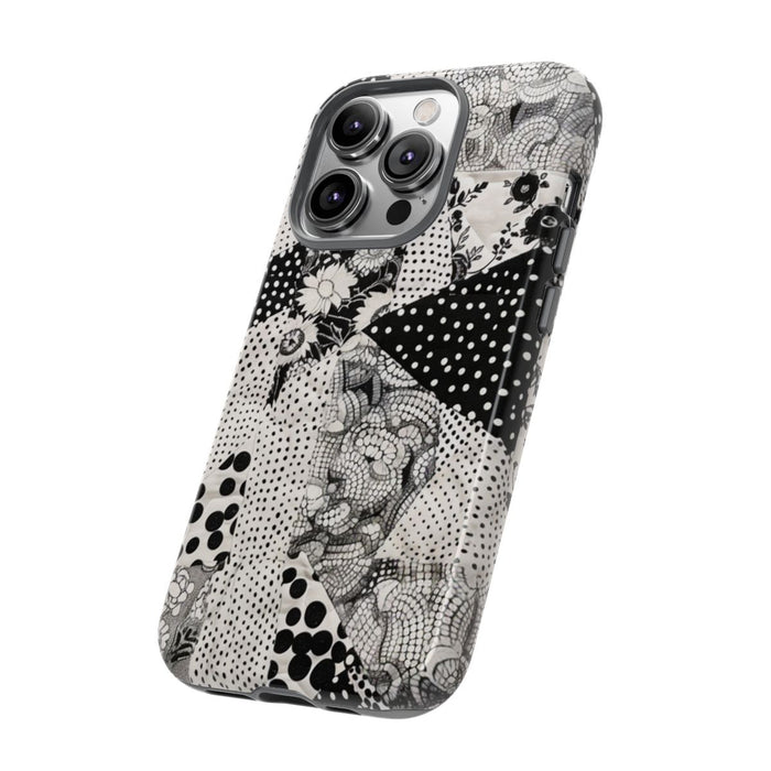 Zwart-Wit Patchwork met Bloemen en Stippen