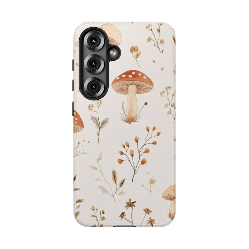 Bruine en Beige Paddenstoelen met Bloemrankenpatroon