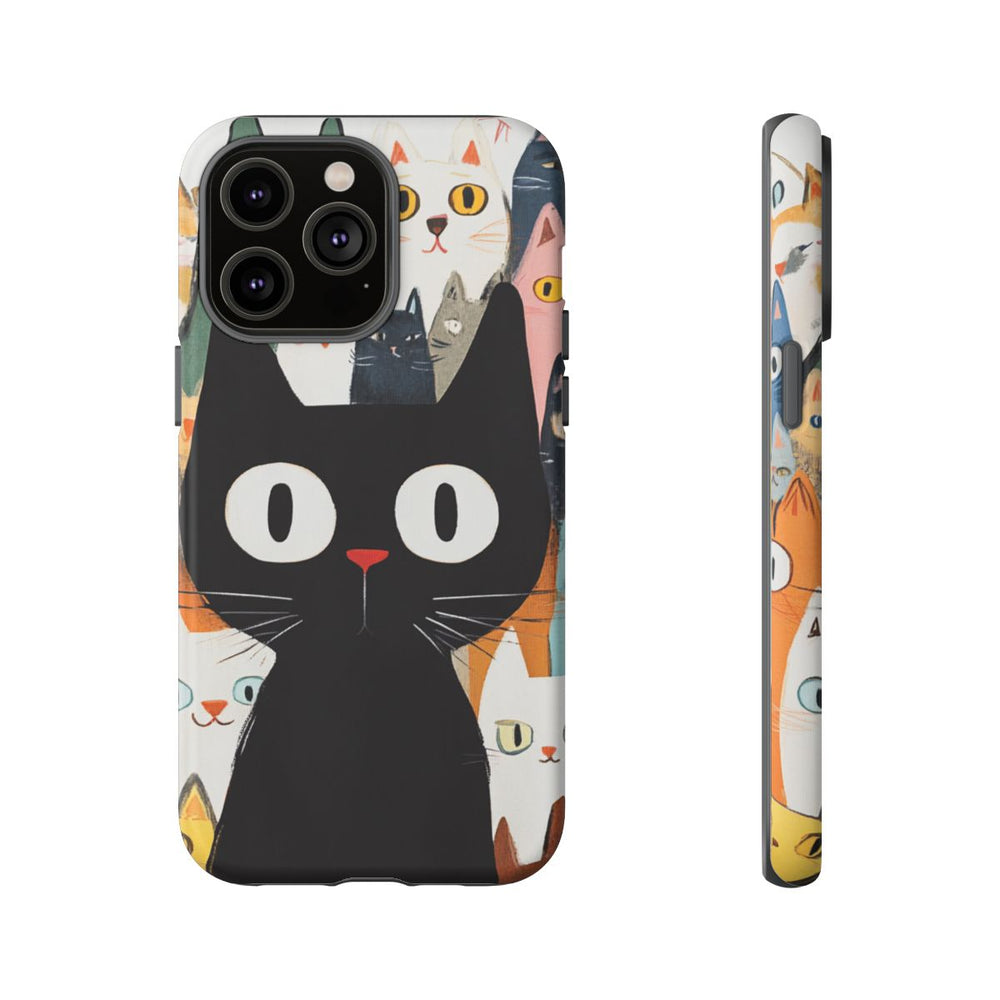 Grote Zwarte Kat met Kleurrijke Cartoonkatten