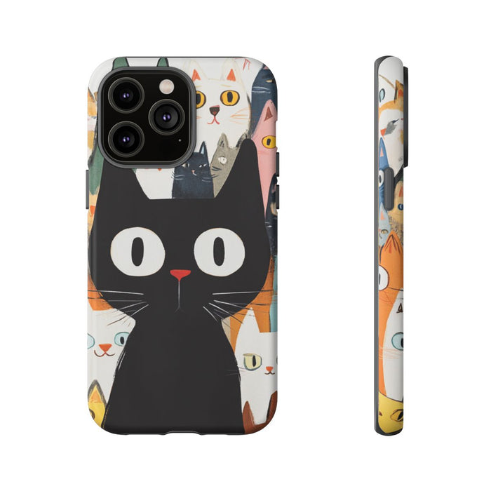 Grote Zwarte Kat met Kleurrijke Cartoonkatten