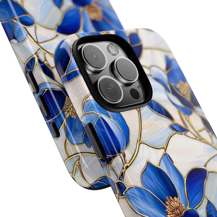 Blauw Gebloemd Glas-in-loodpatroon