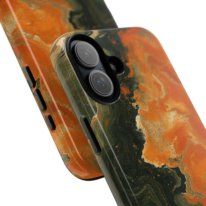 Abstract Patroon in Gebrand Oranje en Olijfgroen