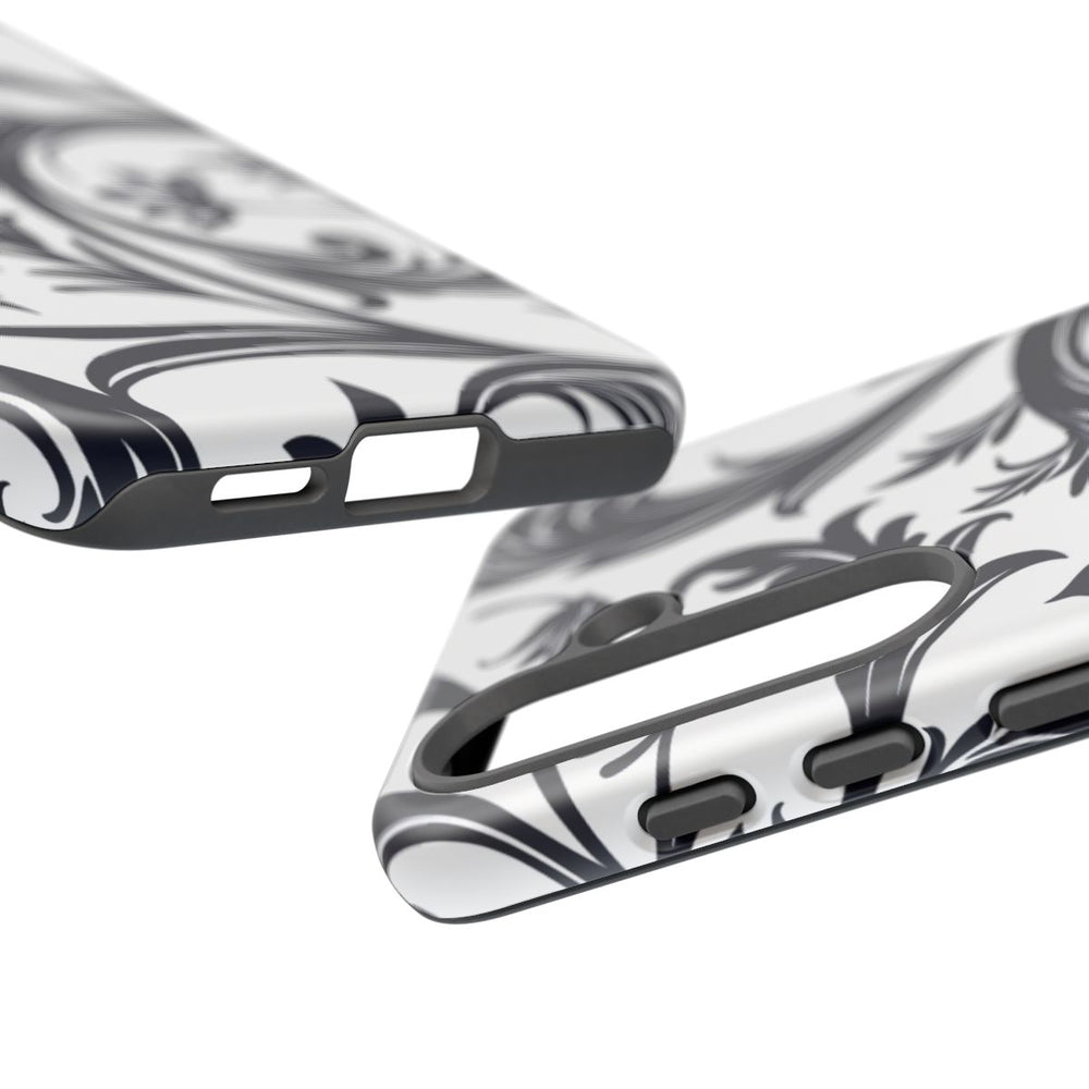 Zwart-Wit Bloemmotief met Sierlijke Krullen