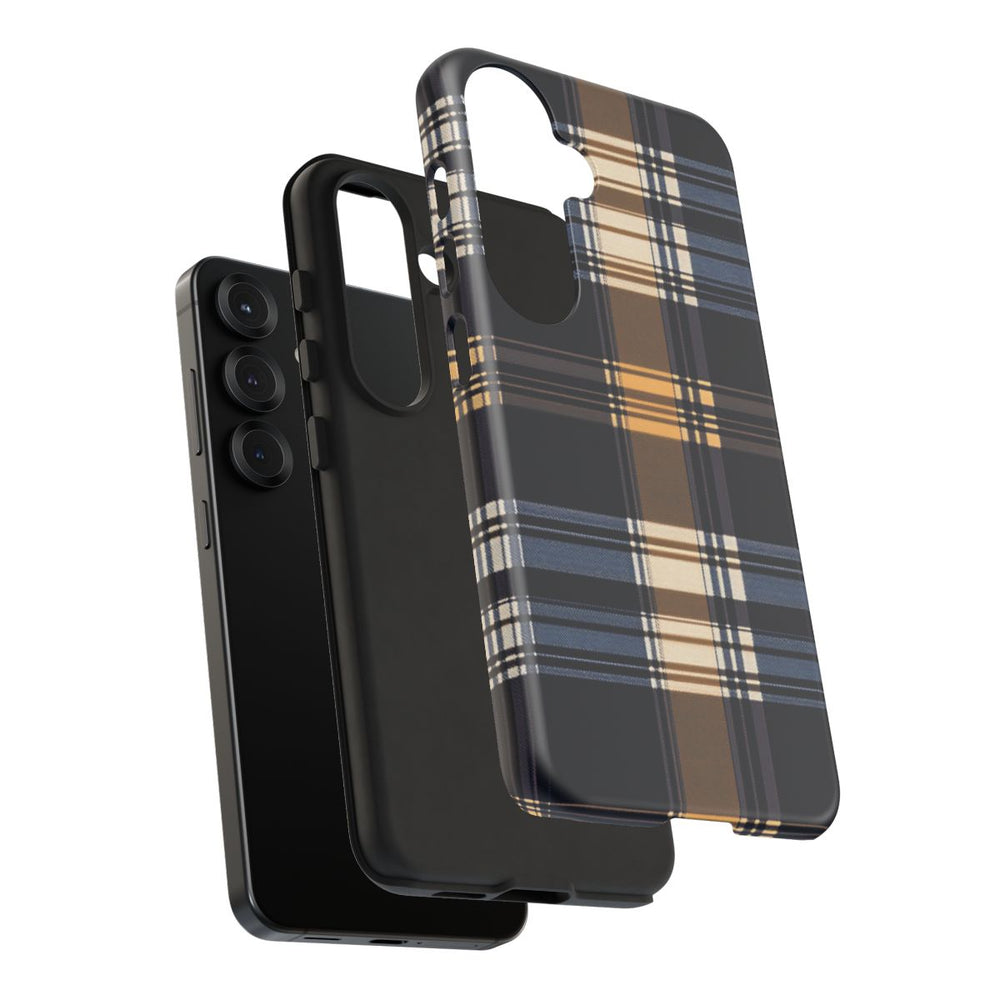 Caramel en Donkerblauw Geruit Patroon