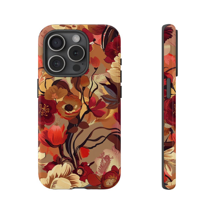 Warm Bloemenpatroon met Bourgondische en Oranje Kleuren