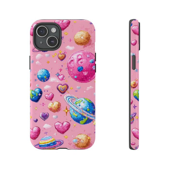 Pixel Art Harten en Planeten Patroon