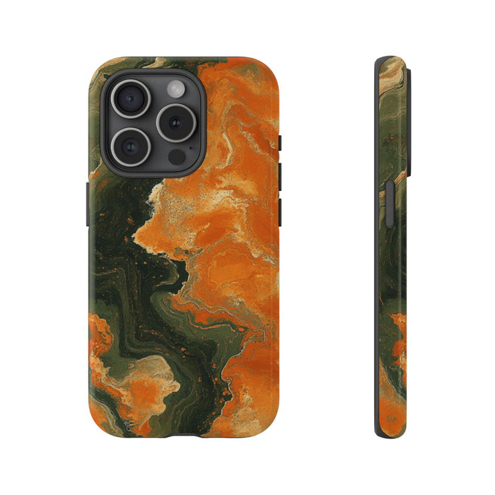Abstract Patroon in Gebrand Oranje en Olijfgroen