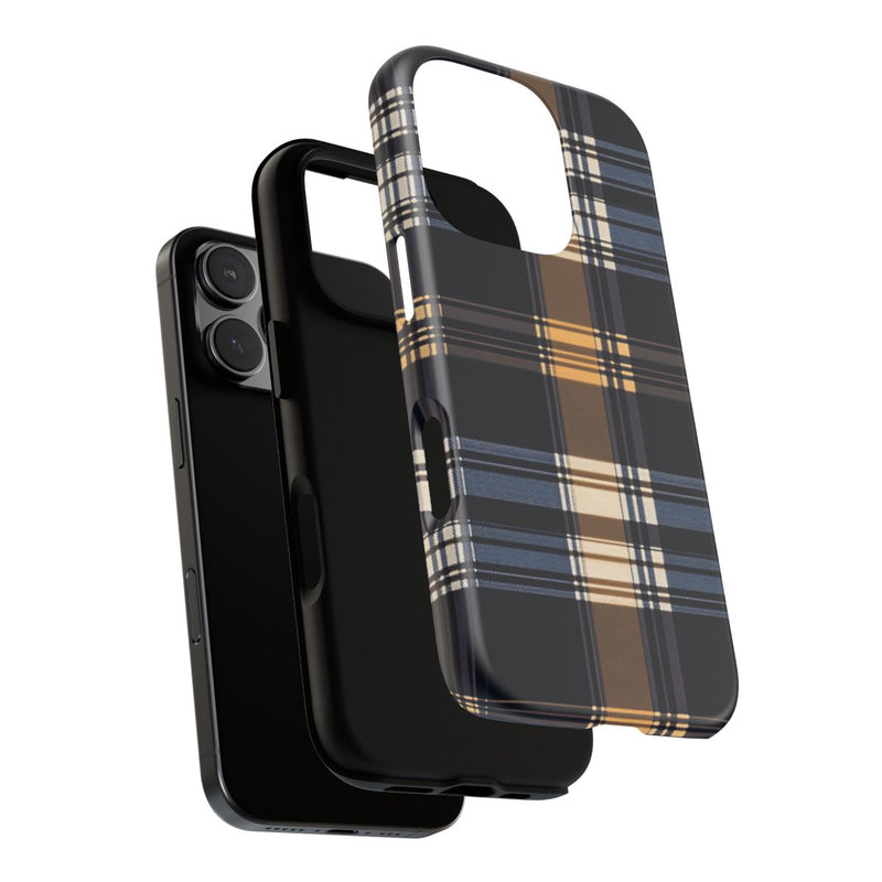 Caramel en Donkerblauw Geruit Patroon