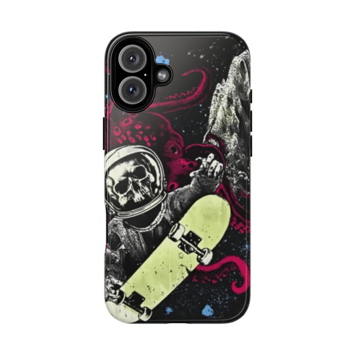 Schedel-Astronaut met Skateboard en Octopus