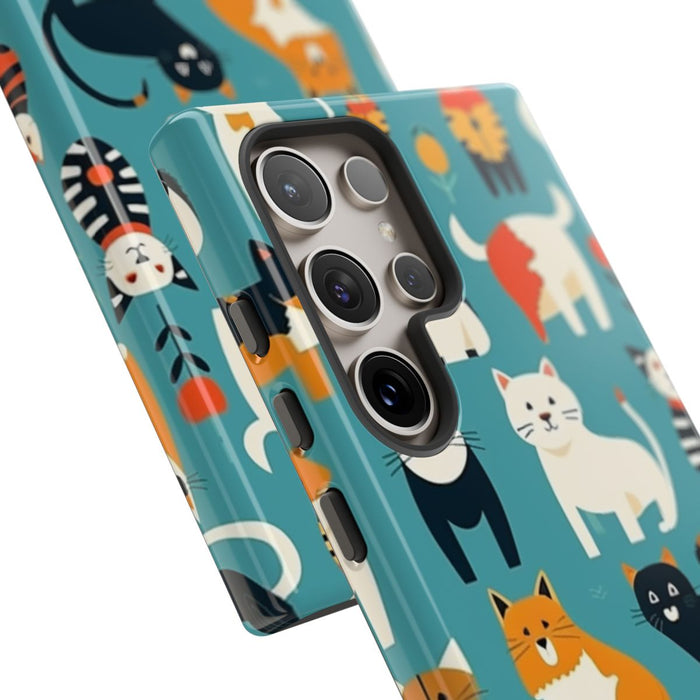 Kleurrijk Kattenpatroon op Glanzend Stevig Hoesje