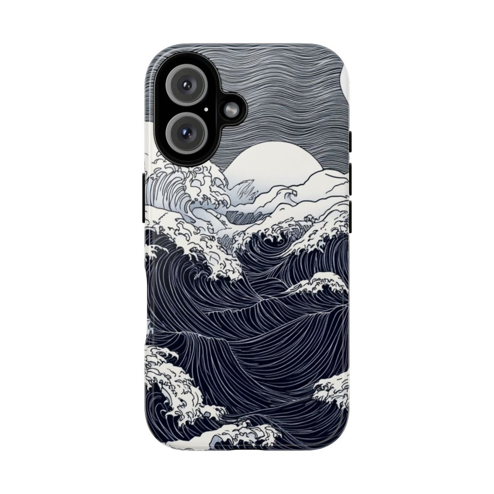 Monochrome Oceaangolven met Maan