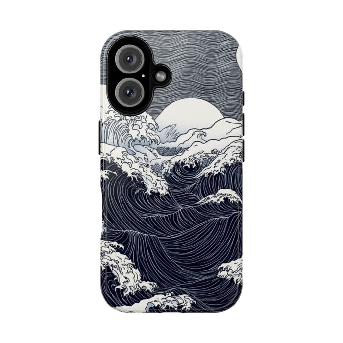 Monochrome Oceaangolven met Maan