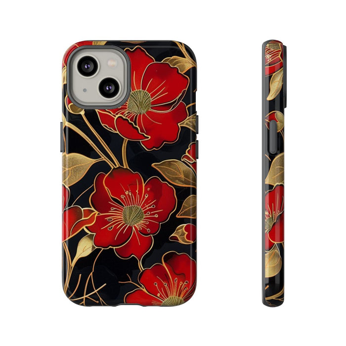 Rood-Gouden Bloemenpatroon