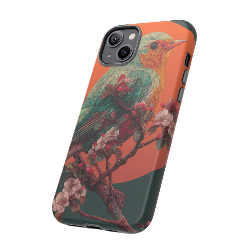 Kleurrijke Vogel met Bloesem en Oranje Maan